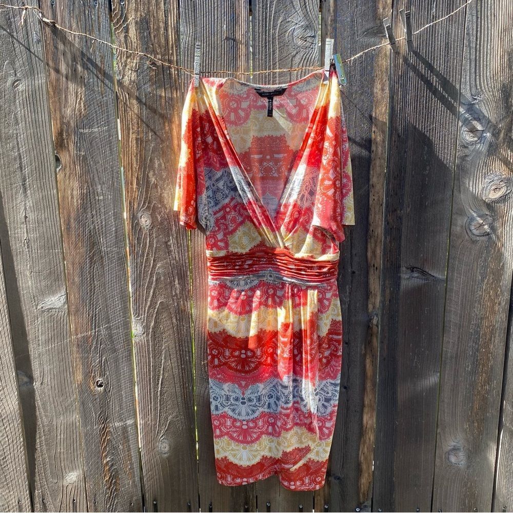BCBGMaxAzria Y2K Women's Red and Cream Midi Dress size XXS